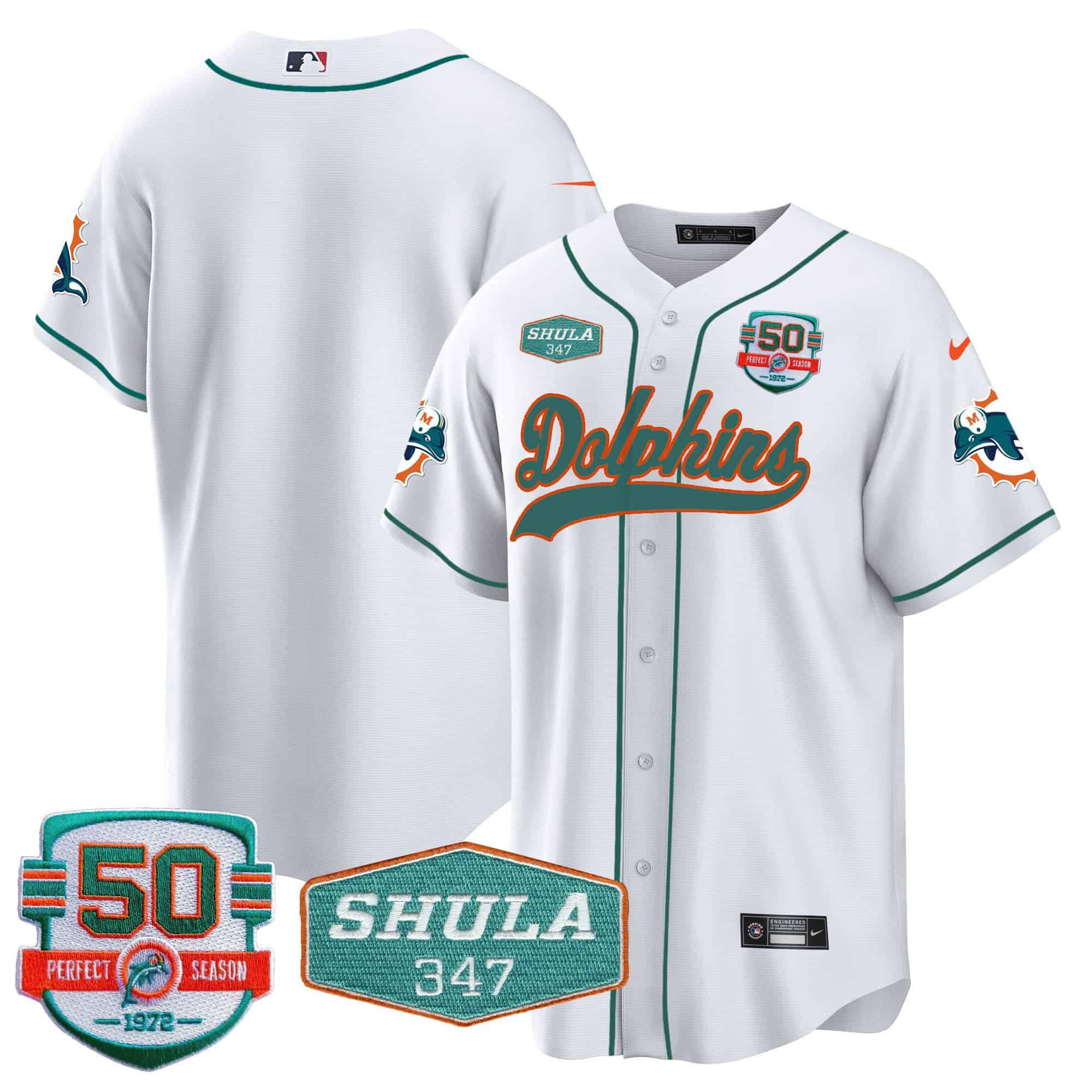 Men Miami Dolphins Blank White 2024 Nike 50th Don Shula Memorial Patch Baseball NFL Jersey